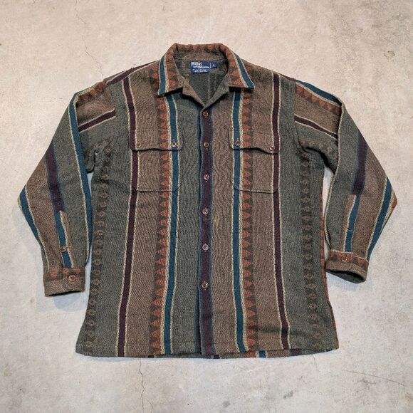 Polo Ralph Lauren Other - VTG Polo Ralph Lauren Logging Wool Fleece Striped Green Flaws Mens M
